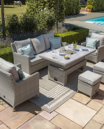 Maze Oxford Rattan Sofa Dining Set with Ice Bucket and Rising Table